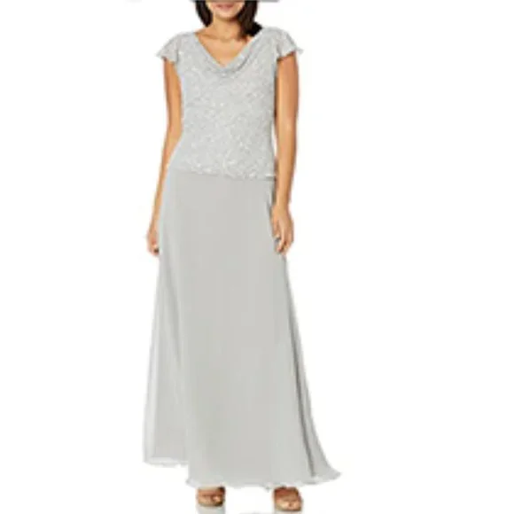 J Kara Women's Beaded Cowl Neck Flutter Sleeve Long Dress J Kara Women's Beaded Cowl Neck Flutter Sleeve Long Dress